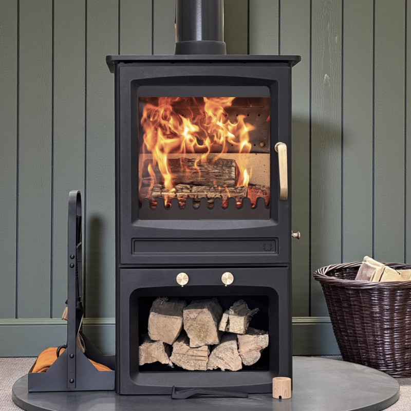 Ecosy+ Elk Brass with Stand 5kW multifuel stove