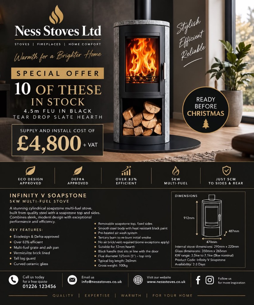 Infinity V Soapstone 5kW special offer — supply and install £4800 + VAT